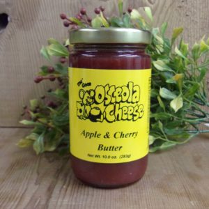 Apple and Cherry Fruit butter, Osceola Cheese butter jar on a table