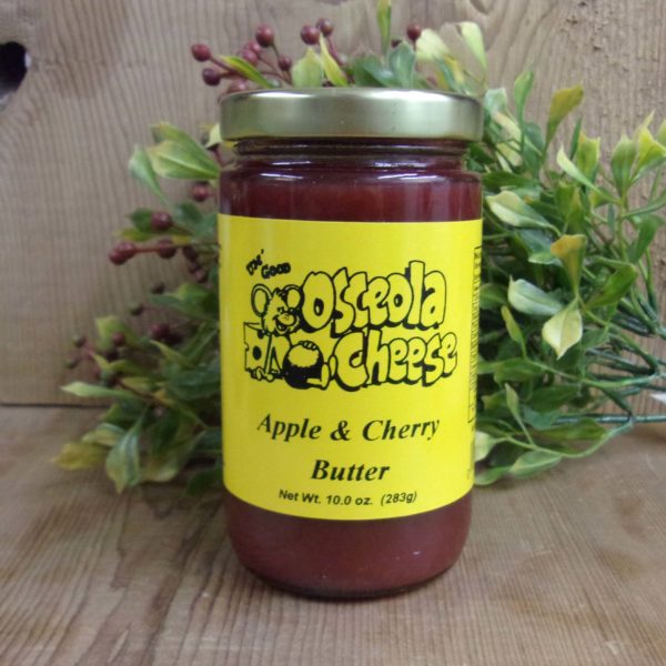 Apple and Cherry Fruit butter, Osceola Cheese butter jar on a table