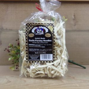 Garlic Parsley Noodles, Amish Wedding noodles bag on a table