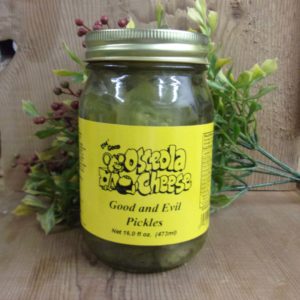 Good and Evil Pickles, Osceola Cheese pickles jar on a table