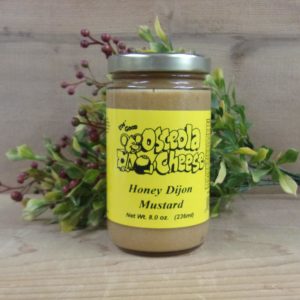 Honey Dijon Mustard, Osceola Cheese mustard jar on a table