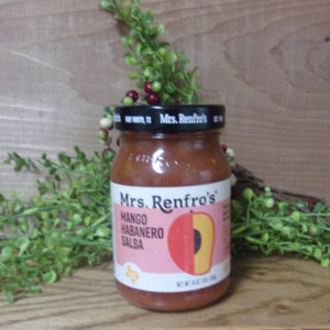 Mango Habanero Salsa, Mrs. Renfro's salsa jar on a table
