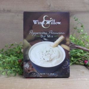 Peppercorn Parmesan Dip Mix, Wind and Willow hot dip mix box on a table