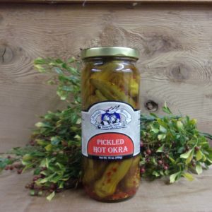 Pickled Hot Okra, Amish Wedding okra jar on a table