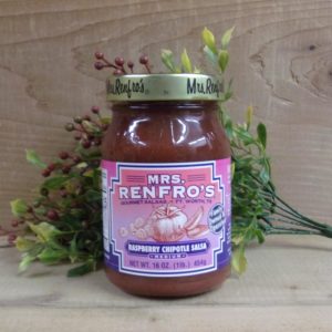 Raspberry Chipotle Salsa, Mrs Renfros salsa jar on a table