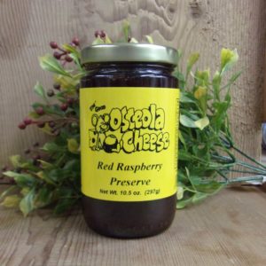 Red Raspberry Preserve, Osceola Cheese preserve jar on a table