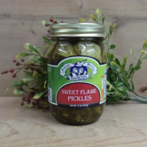 Sweet Flame Pickles, Amish Wedding pickles jar on a table