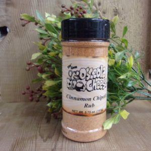 Cinnamon Chipotle Rub, Osceola Cheese chipotle rub jar on a table