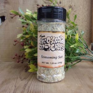 Seasoning Salt, Osceola Cheese seasoning jar on a table