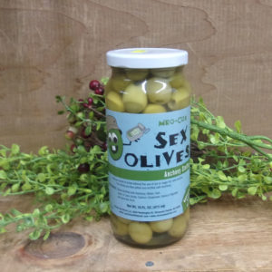 Anchovy Stuffed Sex Olives jar on a table