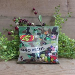 Camo Beans Jelly Beans, Jelly Belly bag on a table