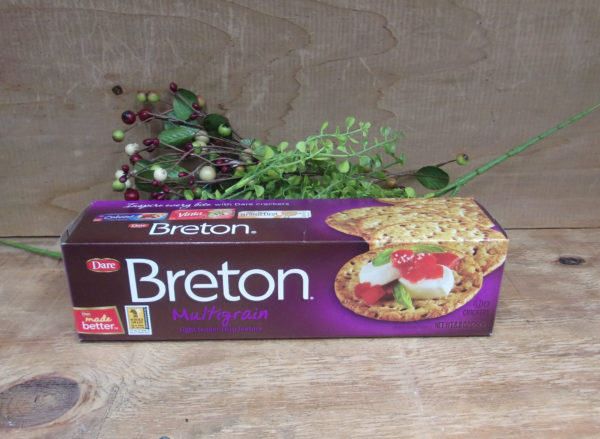 Dare Breton Multigrain Crackers box on a table
