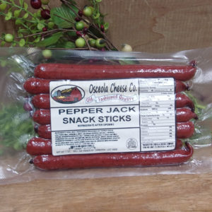 Pepper Jack Snack Sticks, Osceola Cheese meat sticks on a table