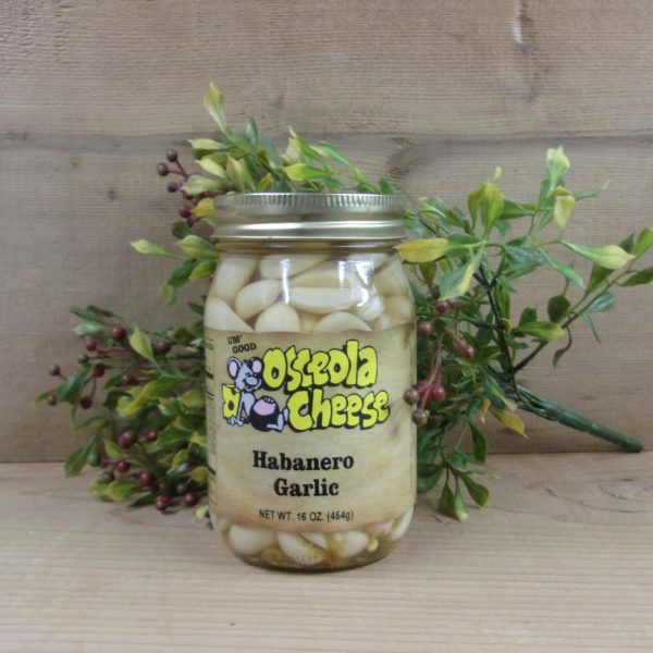 Habanero Garlic, Osceola Cheese pickles jar on a table