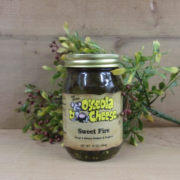 Sweet Fire Bread and Buttler Pickles, Osceola Cheese  pickles jar on a table
