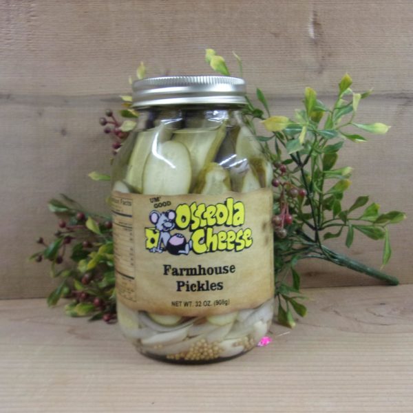 Farmhouse Pickles, Osceola Cheese pickles jar on a table