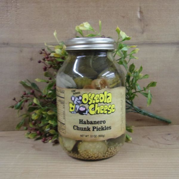 Habanero Chunk PIckles, Osceola Cheese pickles jar on a table