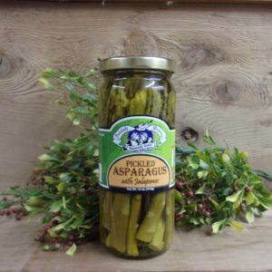 Pickled Asparagus with Jalapenos, Amish Wedding asparagus jar on a table