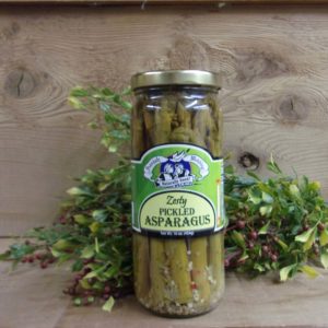Zesty Pickled Asparagus, Amish Wedding asparagus jar on a table