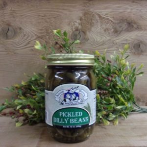 Pickled Dilly Beans, Amish Wedding green beans jar on a table