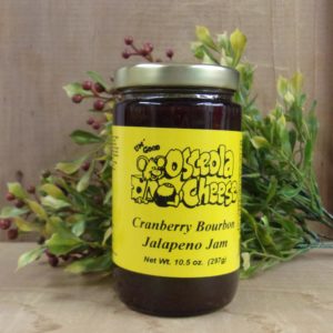 Cranberry Bourbon Jalapeno Jam, Osceola Cheese jam jar on a table