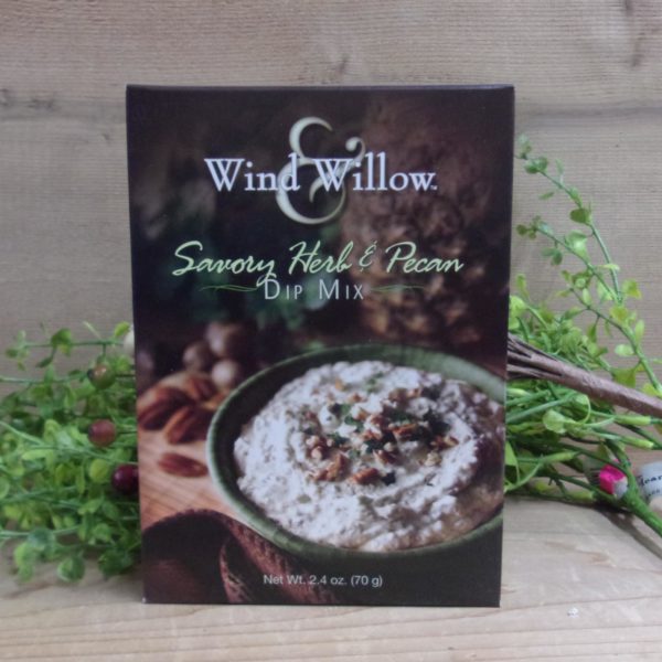 Savory Herb and Pecan Dip Mix, Wind and Willow dip mix box on a table