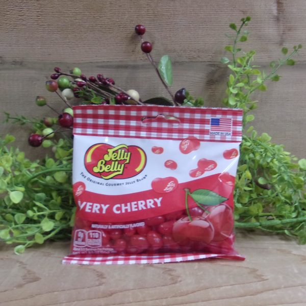 Very Cherry Jelly Beans, Jelly Belly bag on a table