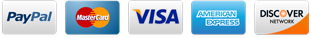 credit card icons for paypal, mastercard, visa, american express, and discover