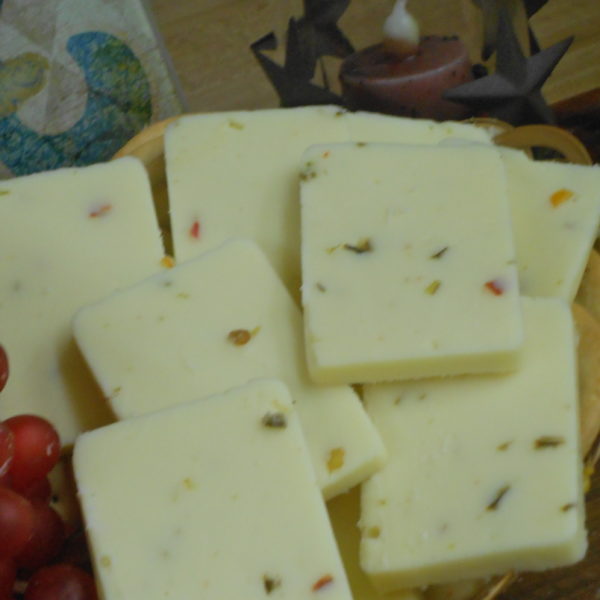 Jalapeno cheese slices in a basket on a table
