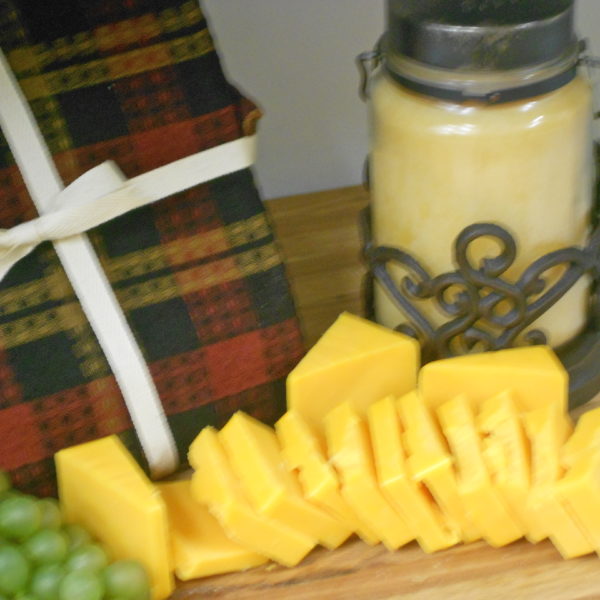 Horseradish Cheddar cheese blocks on a table