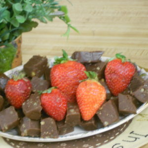 Chocolate Cheese Fudge cheese pieces on a plate on a table
